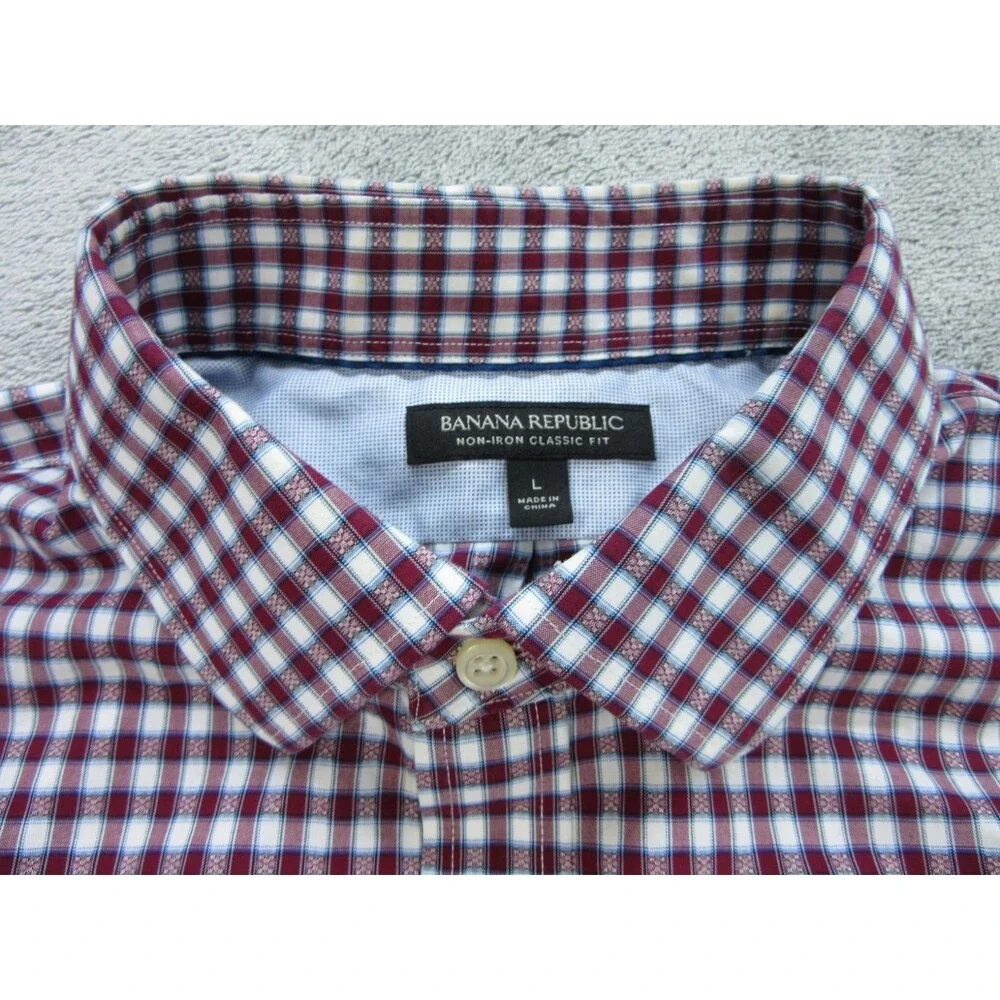 Banana Republic Shirt Men's Large Classic Fit Geometric Red Preppy Non-Iron